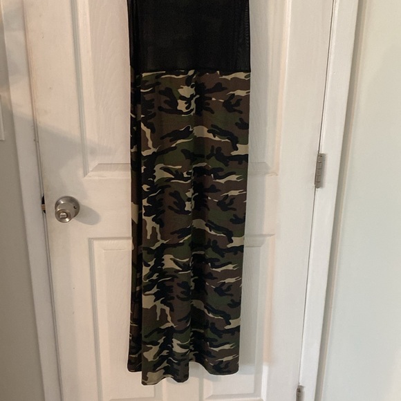 Pat Rego Camo Maxi Dress Size Large Made in USA Stretch Sleeveless - Picture 8 of 13